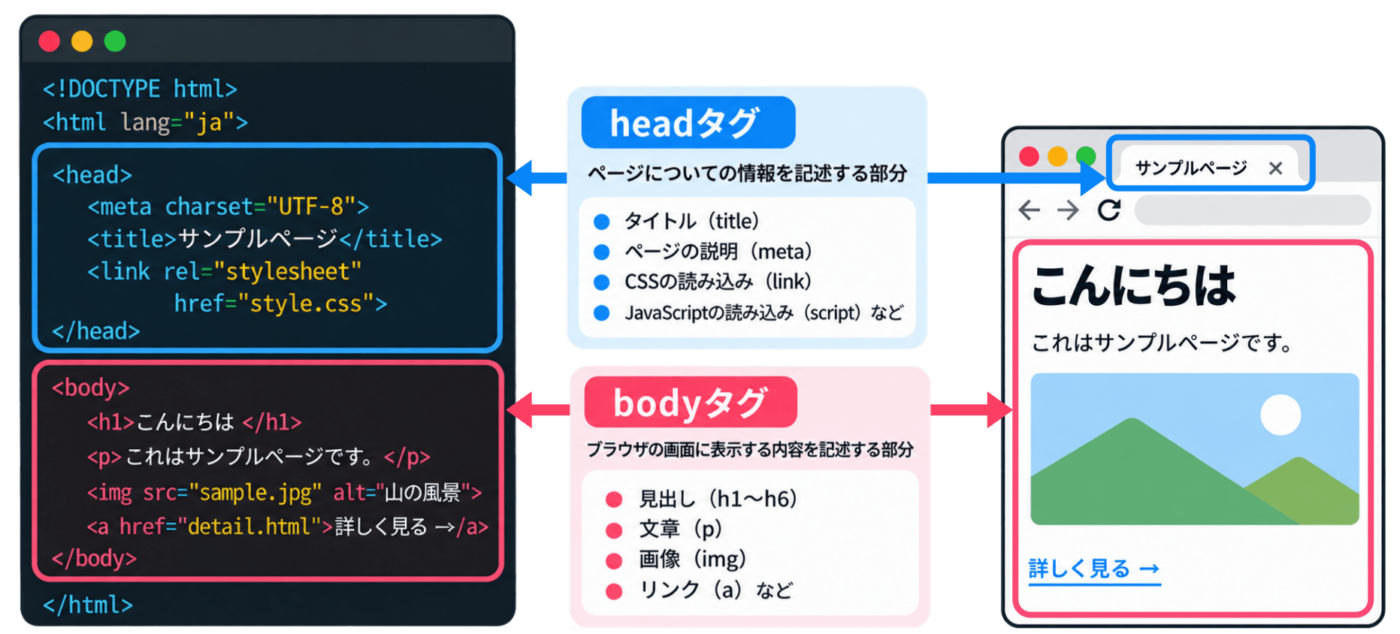 headタグとbodyタグの違い